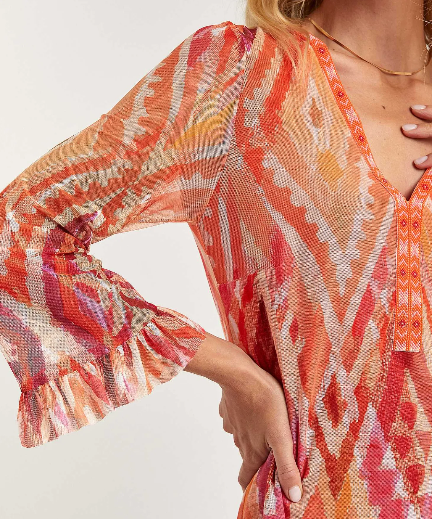 ana_alcazar_mesh_dress_ik_1.webp Mesh Dress Ikat Print Beads*Ana Alcazar Sale