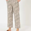Linen Blend Cropped Pants Leaf Print Maine*Brax New