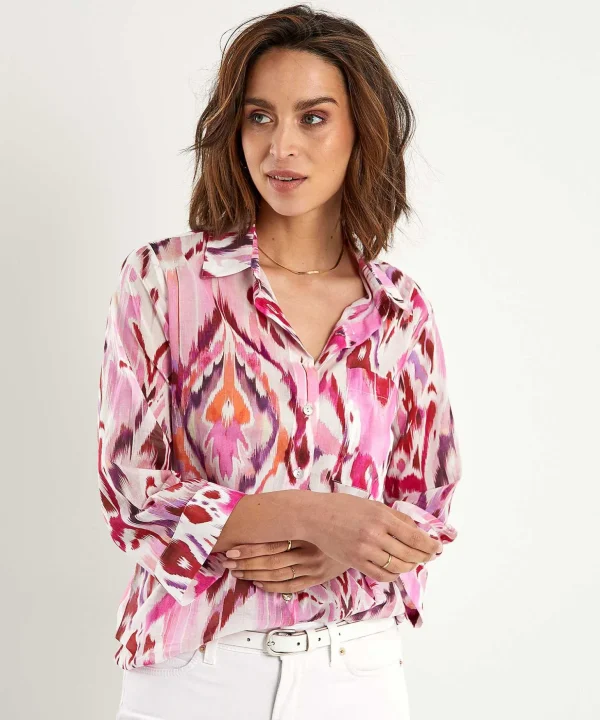 Cotton Voile Blouse Ikat Multicolor** Sale