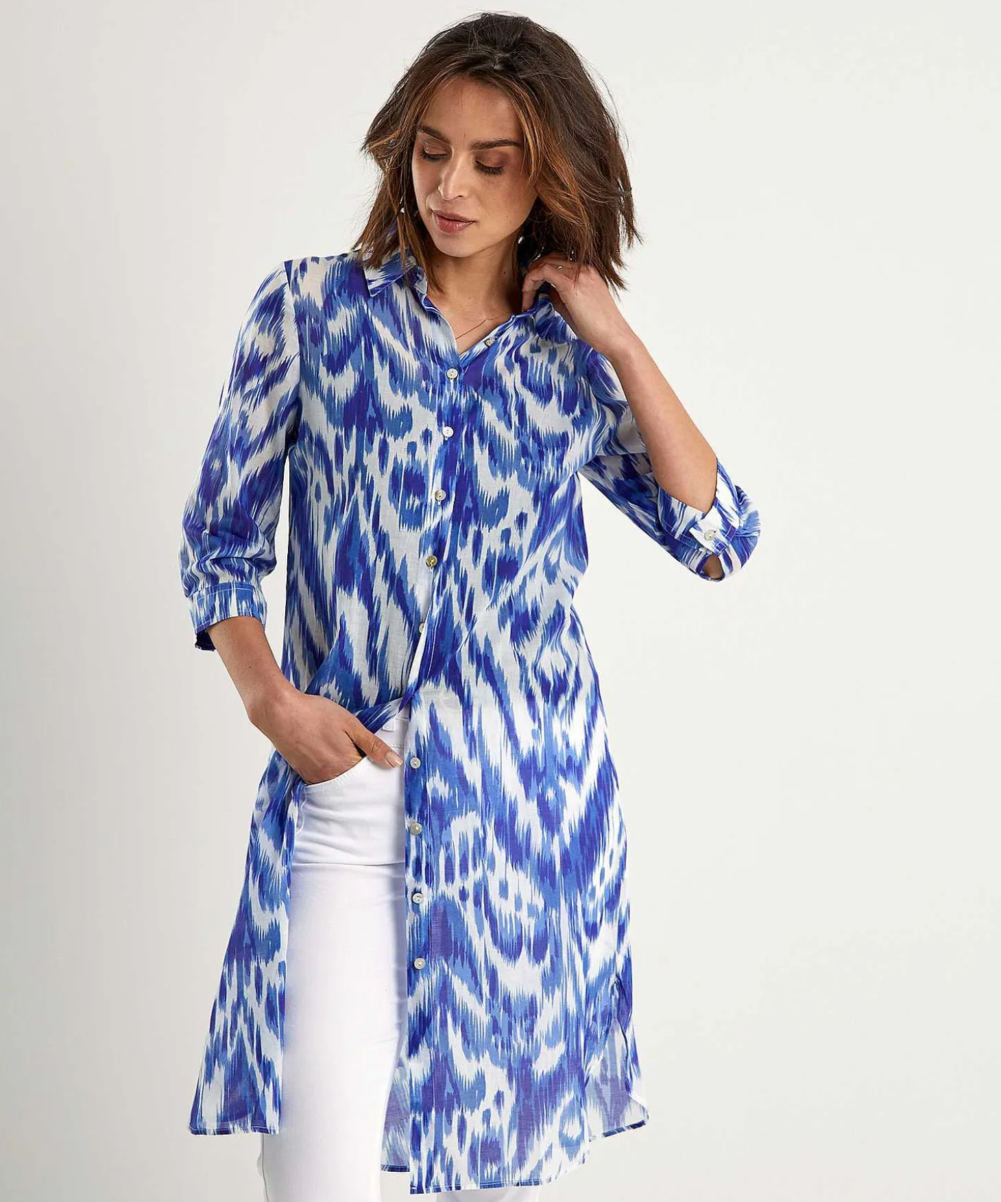 cotton_voile_shirt_dress_2.webp Cotton Voile Shirt Dress Ikat** Fashion