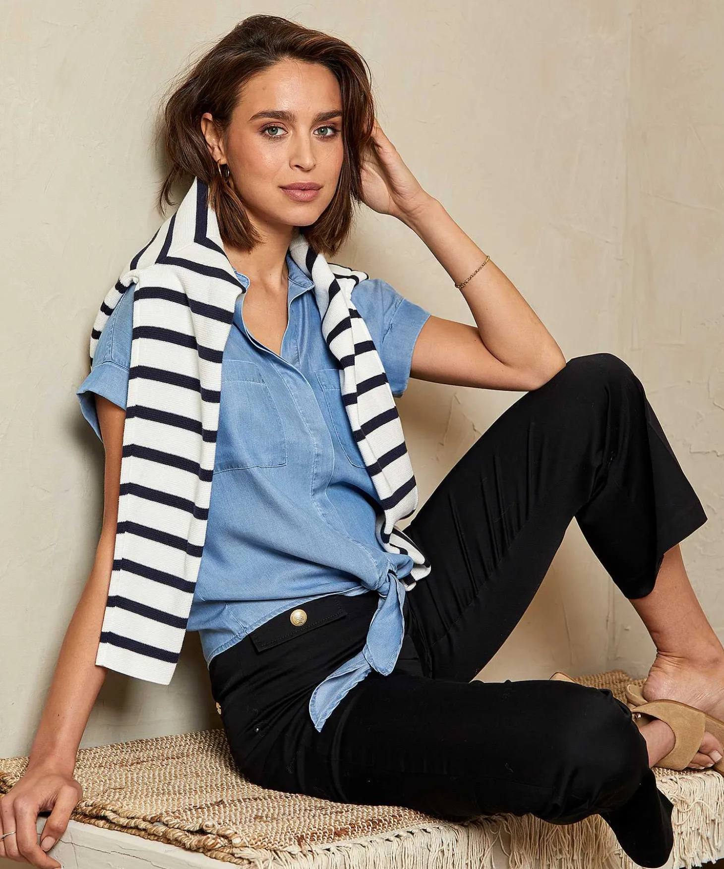 emotions_soft_denim_blous_0.webp Soft Denim Blouse With Button*Emotions Online