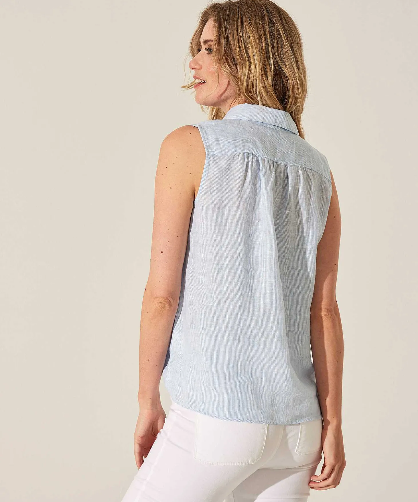 giulia_e_tu_sleeveless_bl_2.webp Sleeveless Blouse Linen Stripe*GIULIA E TU Discount