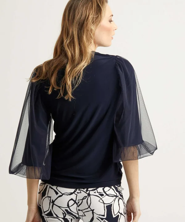 Top With Balloon Sleeve Mesh*Joseph Ribkoff New