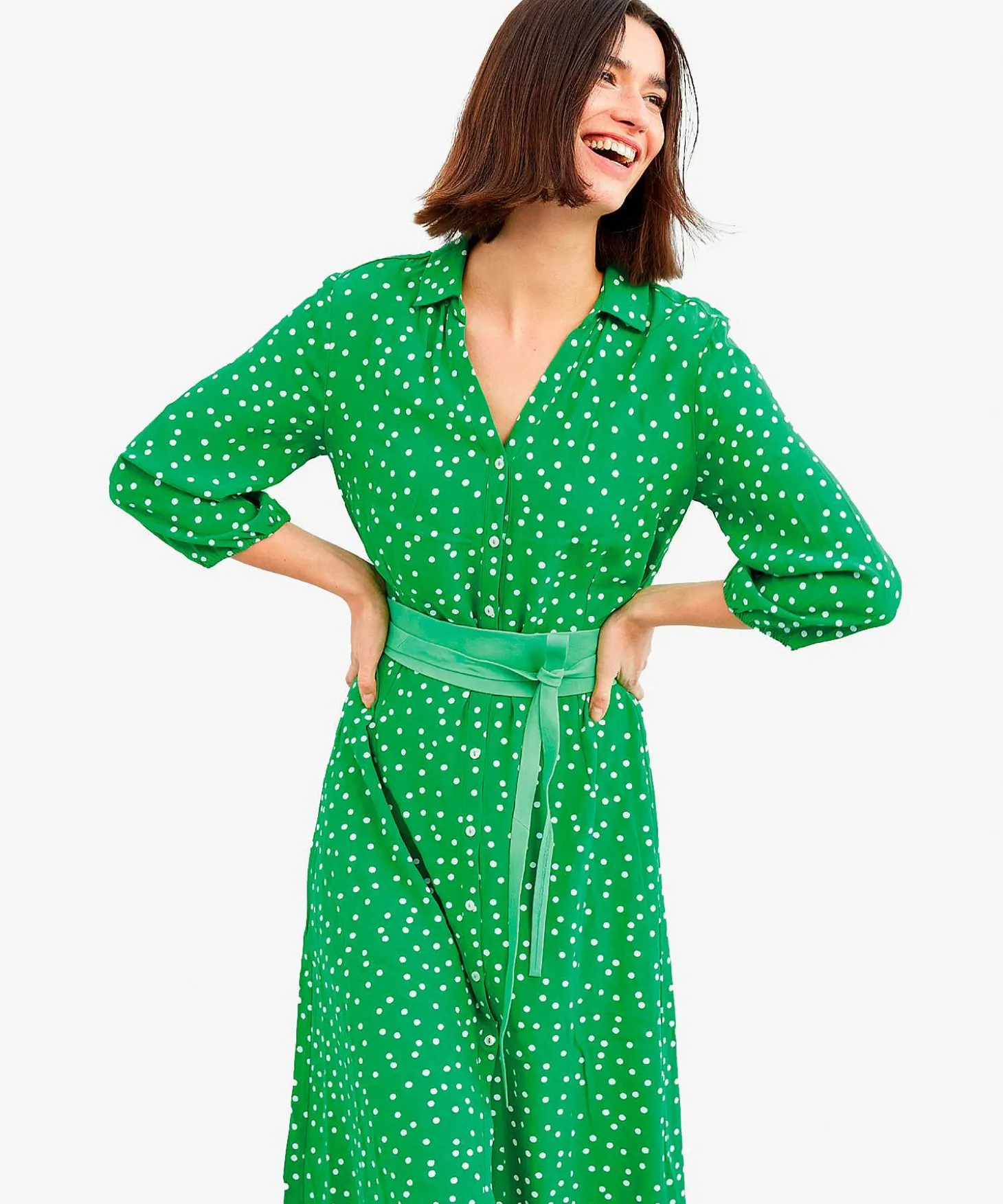 kyra_button_down_dress_do_2.webp Button Down Dress Dot Print Raquel*KYRA Fashion