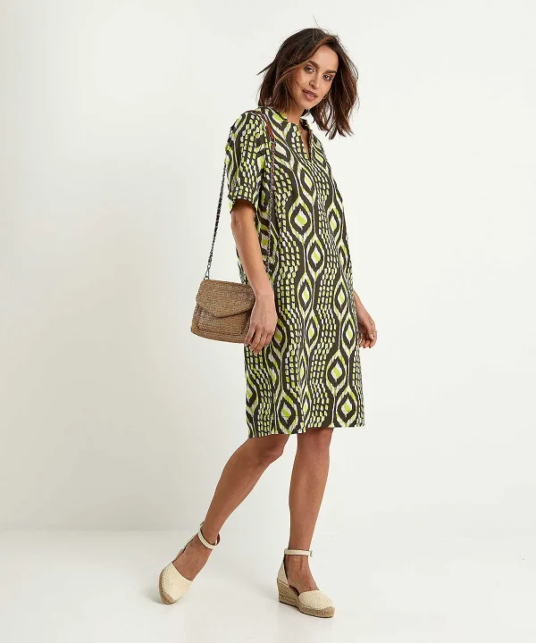 Linen Mix Dress Ikat Print Melissa*KYRA Shop
