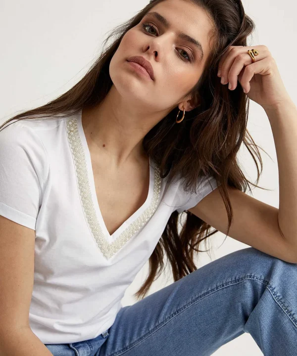 T-Shirt V-Neck Pearls*LIU JO Cheap