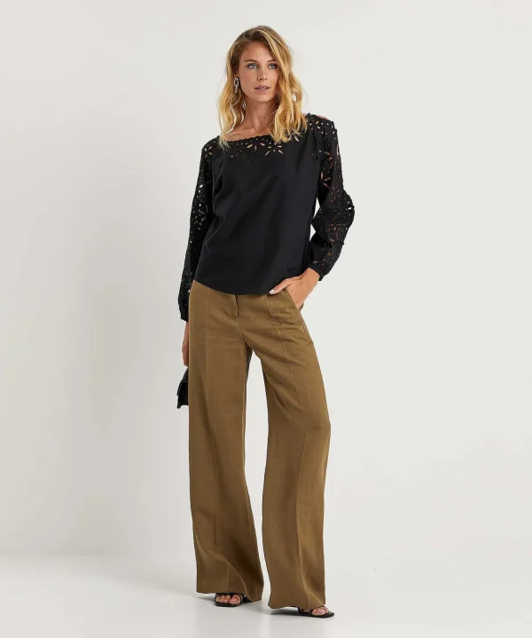 Linen Blend Wide Leg Pants*Luisa Cerano Fashion