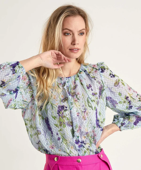 Marc Cain Blouse Floral Print With Ruffle Edge*Marc Cain Collections Outlet