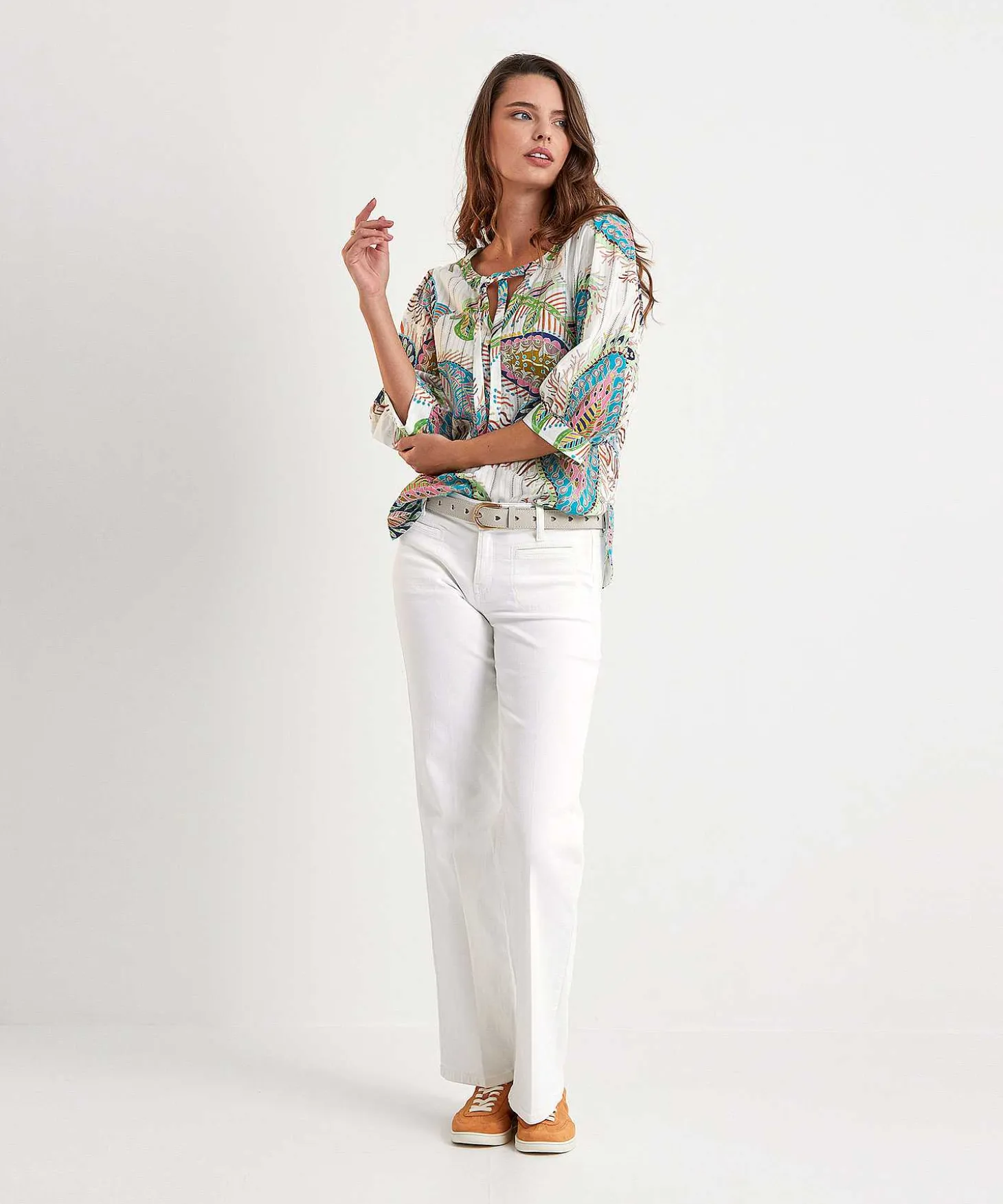 marc_cain_blouse_multicol_0.webp Marc Cain Blouse Multicolor Leaf Print*Marc Cain Collections Cheap