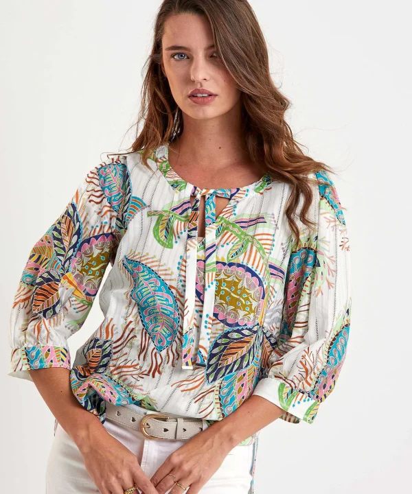 Marc Cain Blouse Multicolor Leaf Print*Marc Cain Collections Cheap