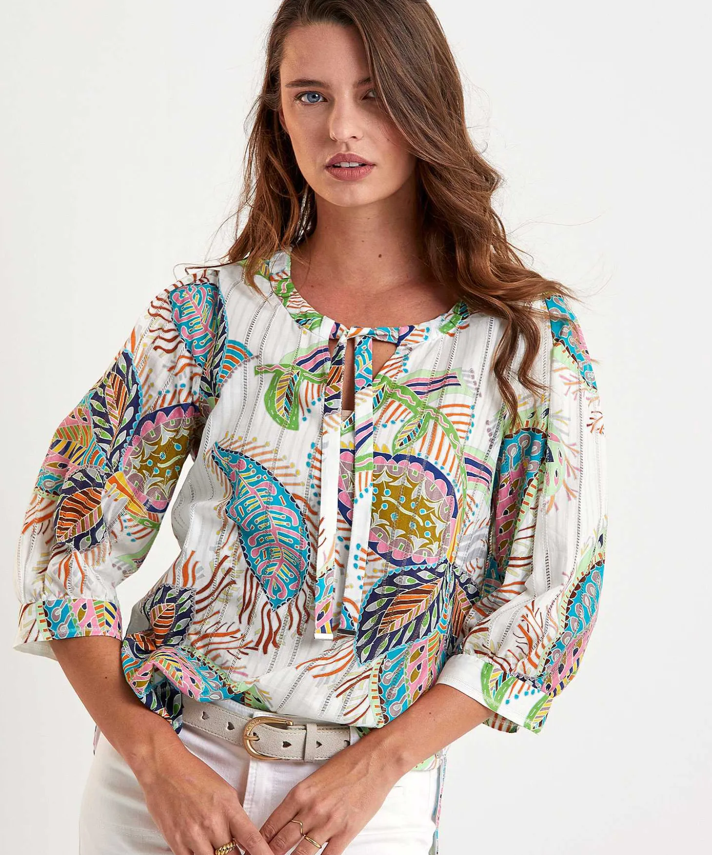 marc_cain_blouse_multicol_2.webp Marc Cain Blouse Multicolor Leaf Print*Marc Cain Collections Cheap