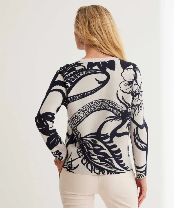 Jacquard Sweater With Floral Print And Trim*Marc Cain Sports Hot