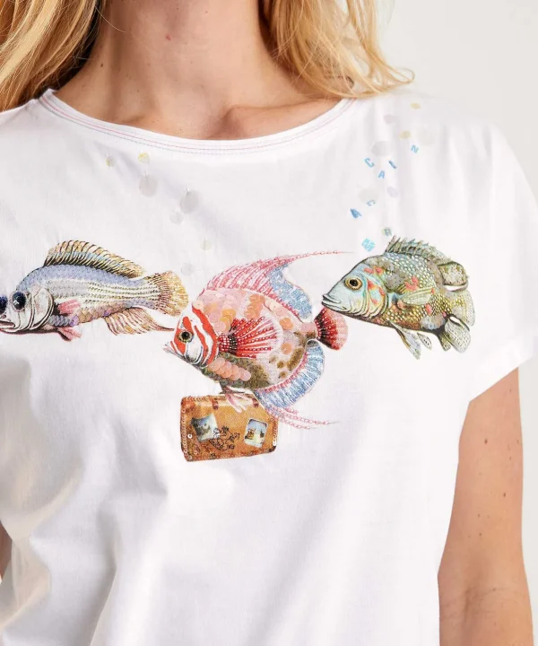 T-Shirt Fish Print Sequins*Marc Cain Sports Cheap