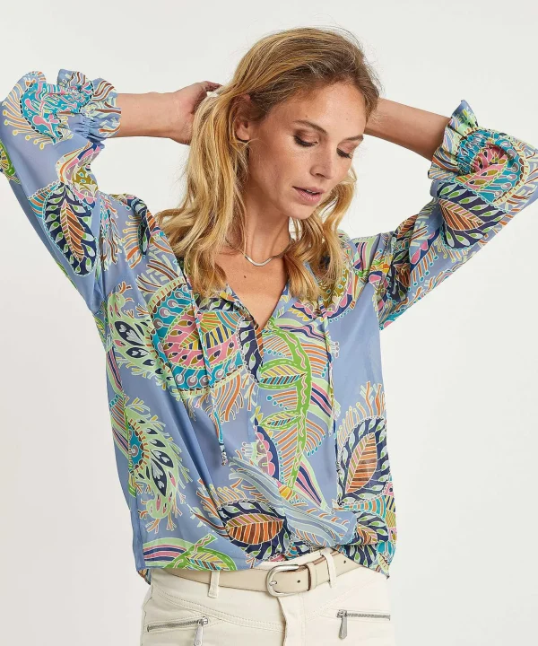 Marc Cain Voile Blouse Multicolor Leaf Print*Marc Cain Collections Fashion