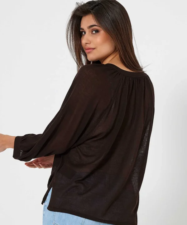 Jersey Top Fine Knitted Buttons*OUI Store