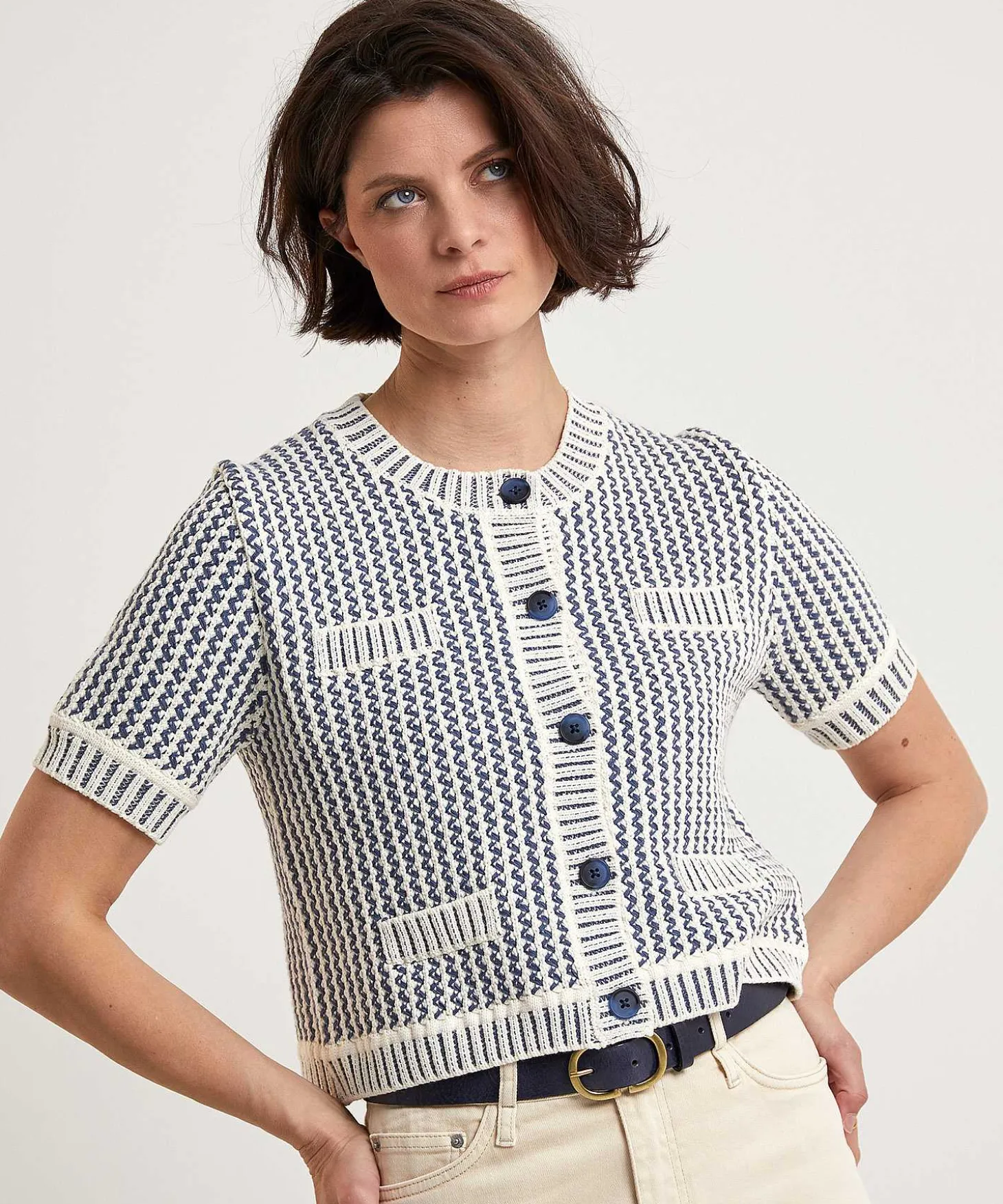 oui_short_cardigan_twoton_3.webp Short Cardigan Two-Tone*OUI Cheap