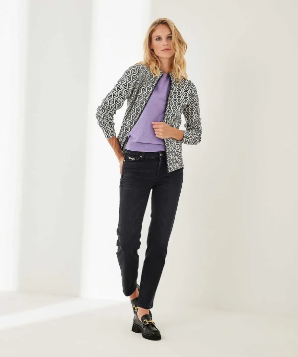 Zipper Cardigan Jacquard Print Retro** Cheap